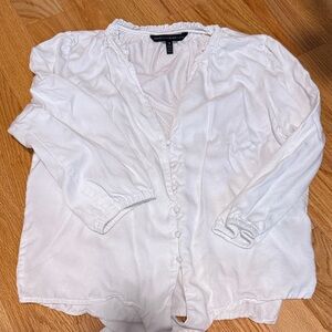 White House Black Market White Blouse with Ruffle Collar